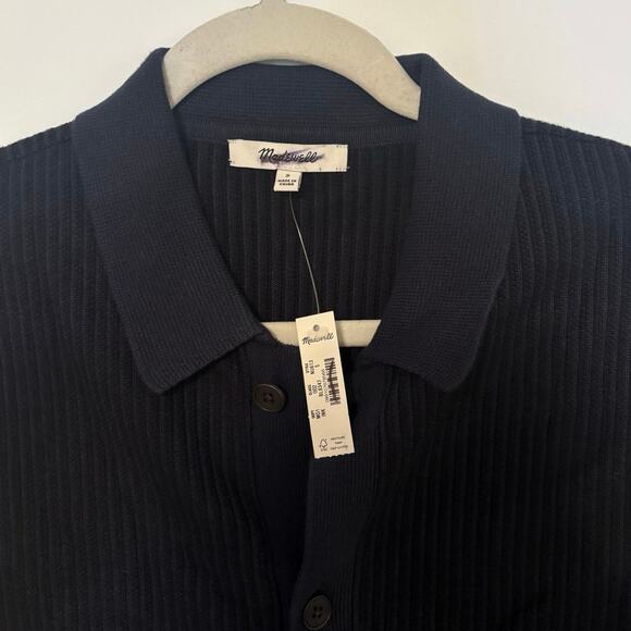 NWT Madewell Tuck-Stitch Button-Up Sweater Polo Navy Black Size Small - Picture 5 of 8